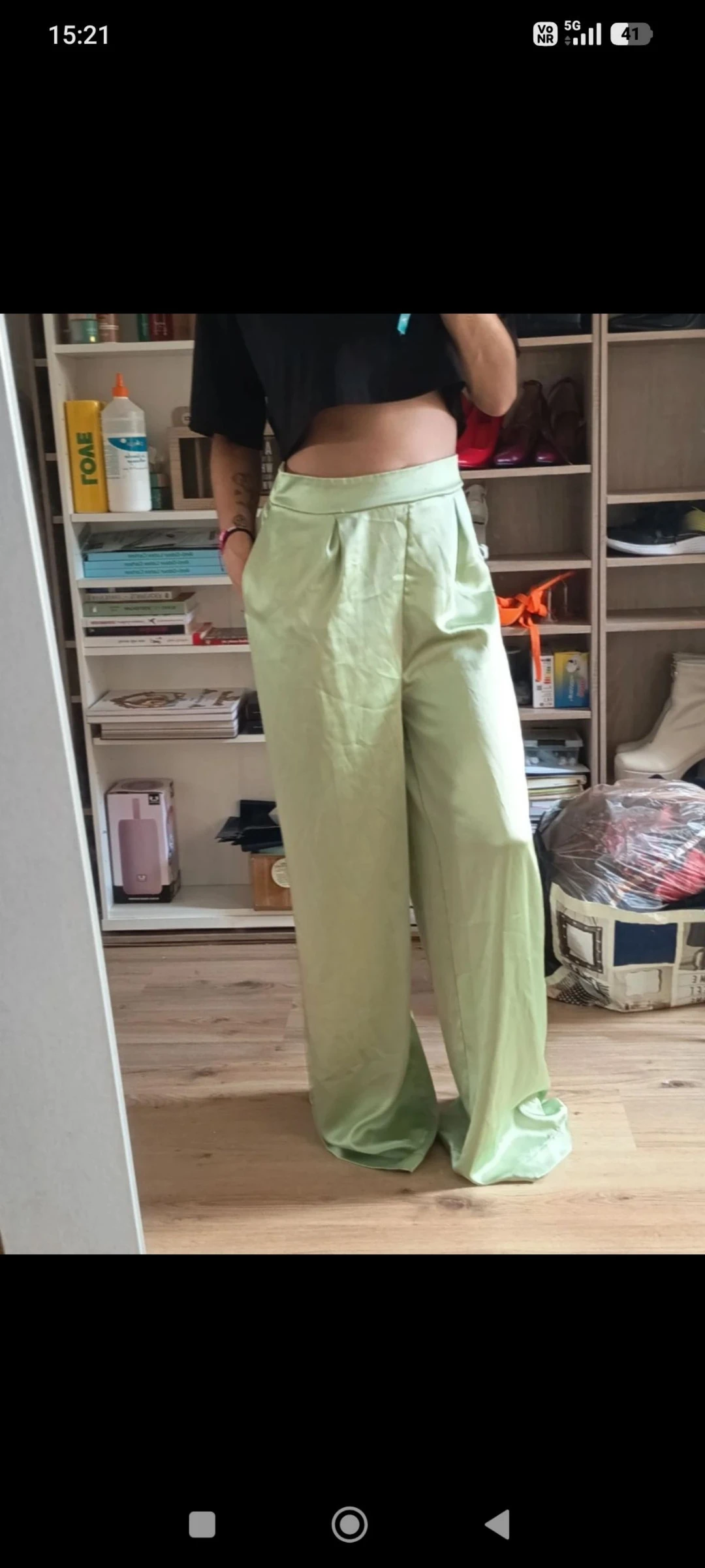 Pantalon satin vert 